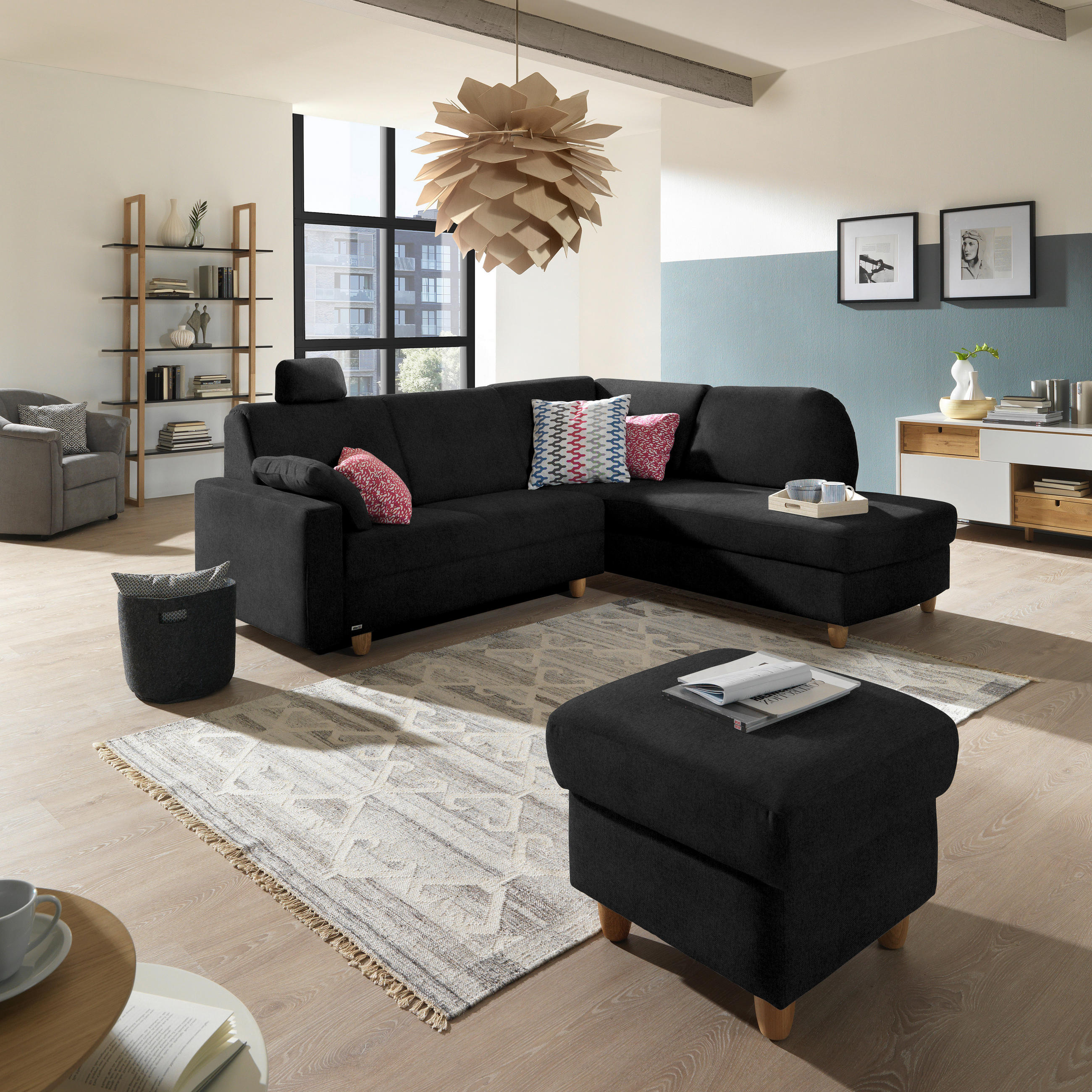 ECKSOFA in Flachgewebe Anthrazit  227/208 cm  - Eichefarben/Anthrazit, KONVENTIONELL, Holz/Textil (227/208cm) - Sedda