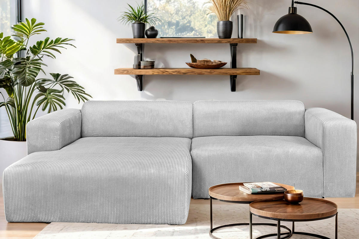 ECKSOFA BASMA Taupe Cord  - Taupe/Schwarz, Design, Kunststoff/Textil (175/298cm) - P & B