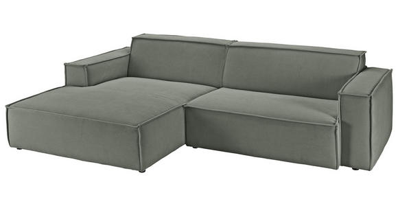 ECKSOFA Olivgrün Feincord  - Schwarz/Olivgrün, KONVENTIONELL, Kunststoff/Textil (168/276cm) - Hom`in