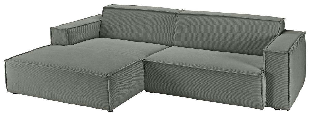 ECKSOFA in Feincord Olivgrün  - Schwarz/Olivgrün, Konventionell, Kunststoff/Textil (168/276cm) - Hom`in