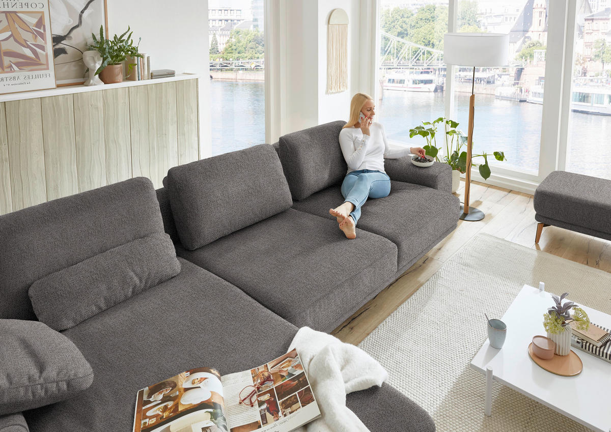 ECKSOFA in Flachgewebe Dunkelbraun  - Wildeiche/Dunkelbraun, Design, Holz/Textil (193/334cm) - Niels Andersson