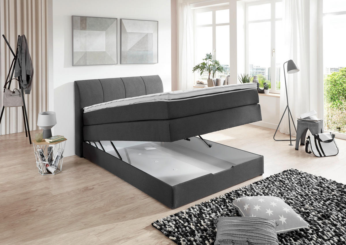 BOXSPRINGBETT 140/200 cm  in Anthrazit  - Anthrazit, KONVENTIONELL, Textil (140/200cm) - Carryhome
