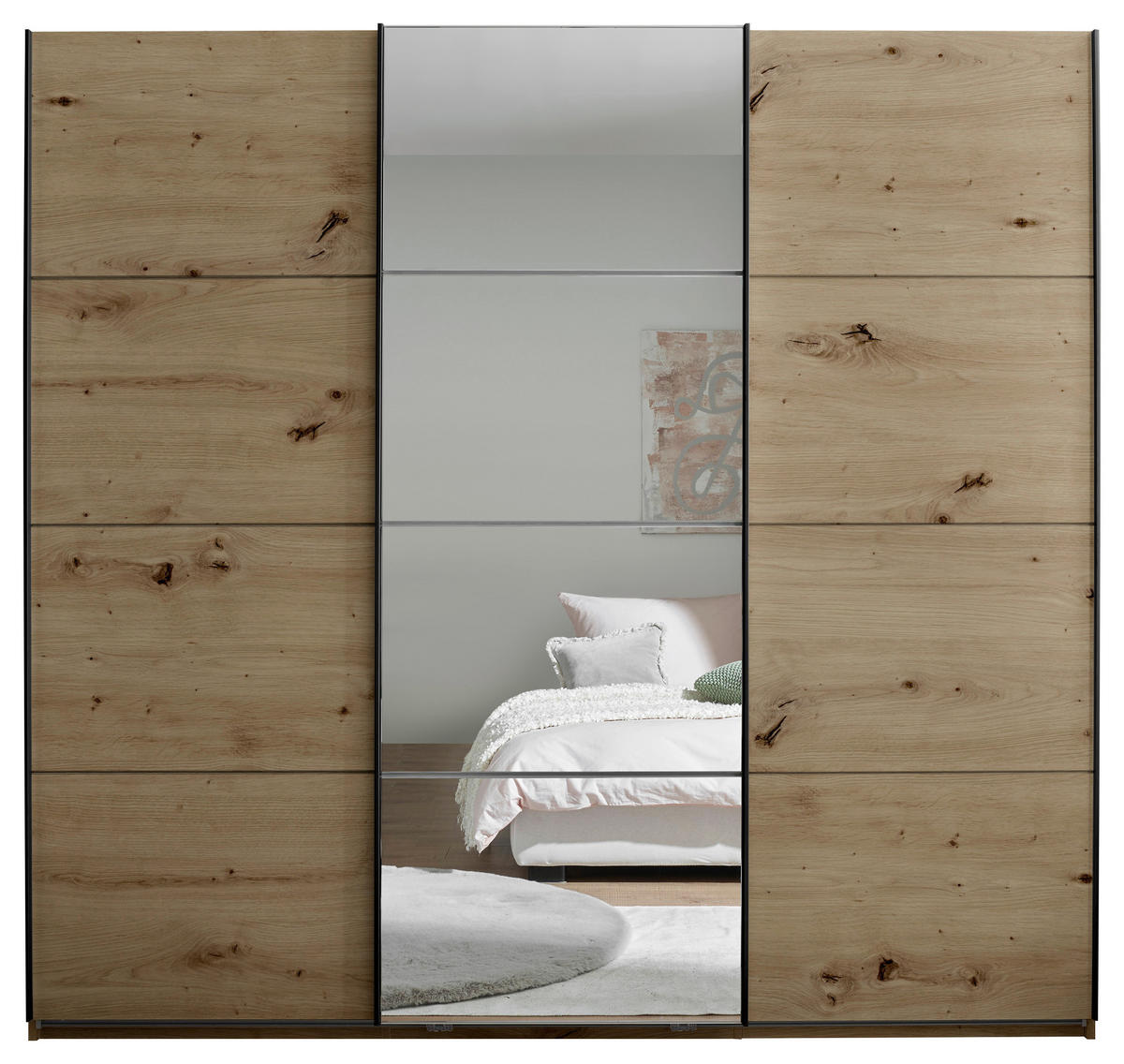 Dulap Cu Uși Culisante, 215/204/63 cm, stejar Artisan - alb/cașmir, Basics, sticlă/metal (215/204/63cm) - Carryhome