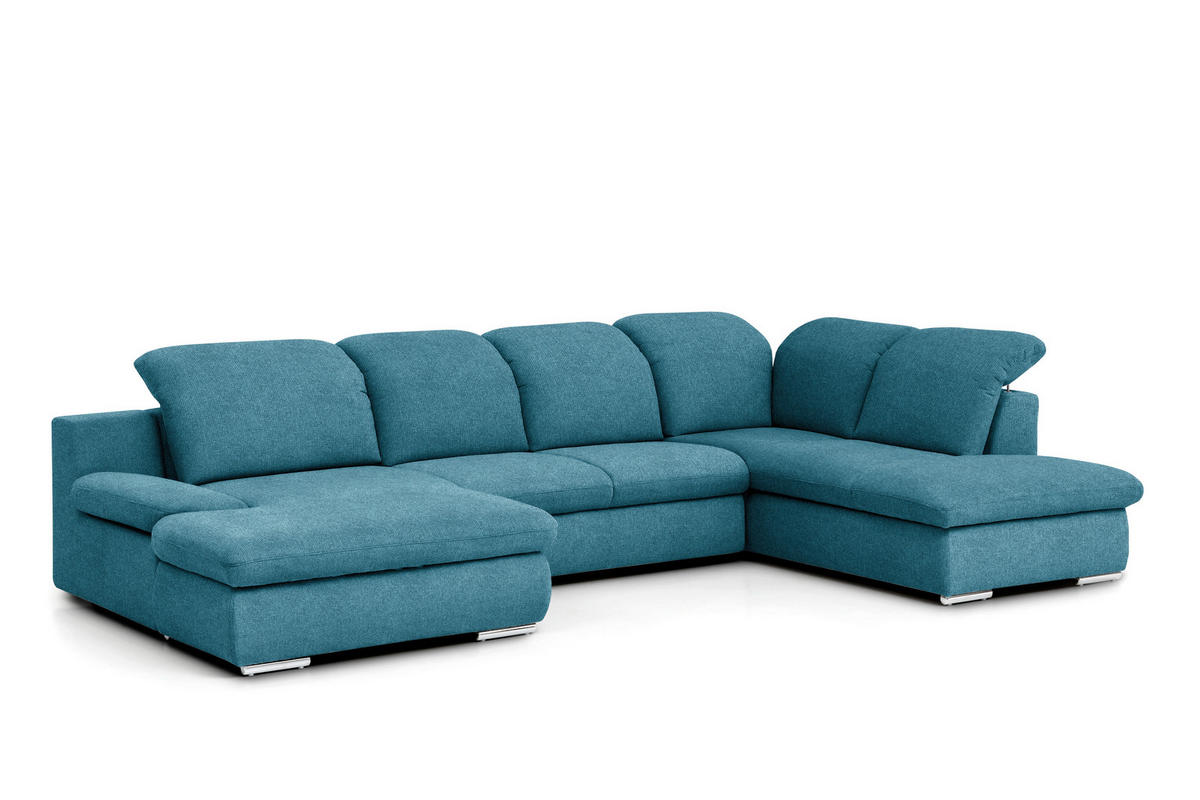 WOHNLANDSCHAFT in Chenille Blau  - Chromfarben/Blau, Design, Textil/Metall (165/353/212cm) - Livetastic