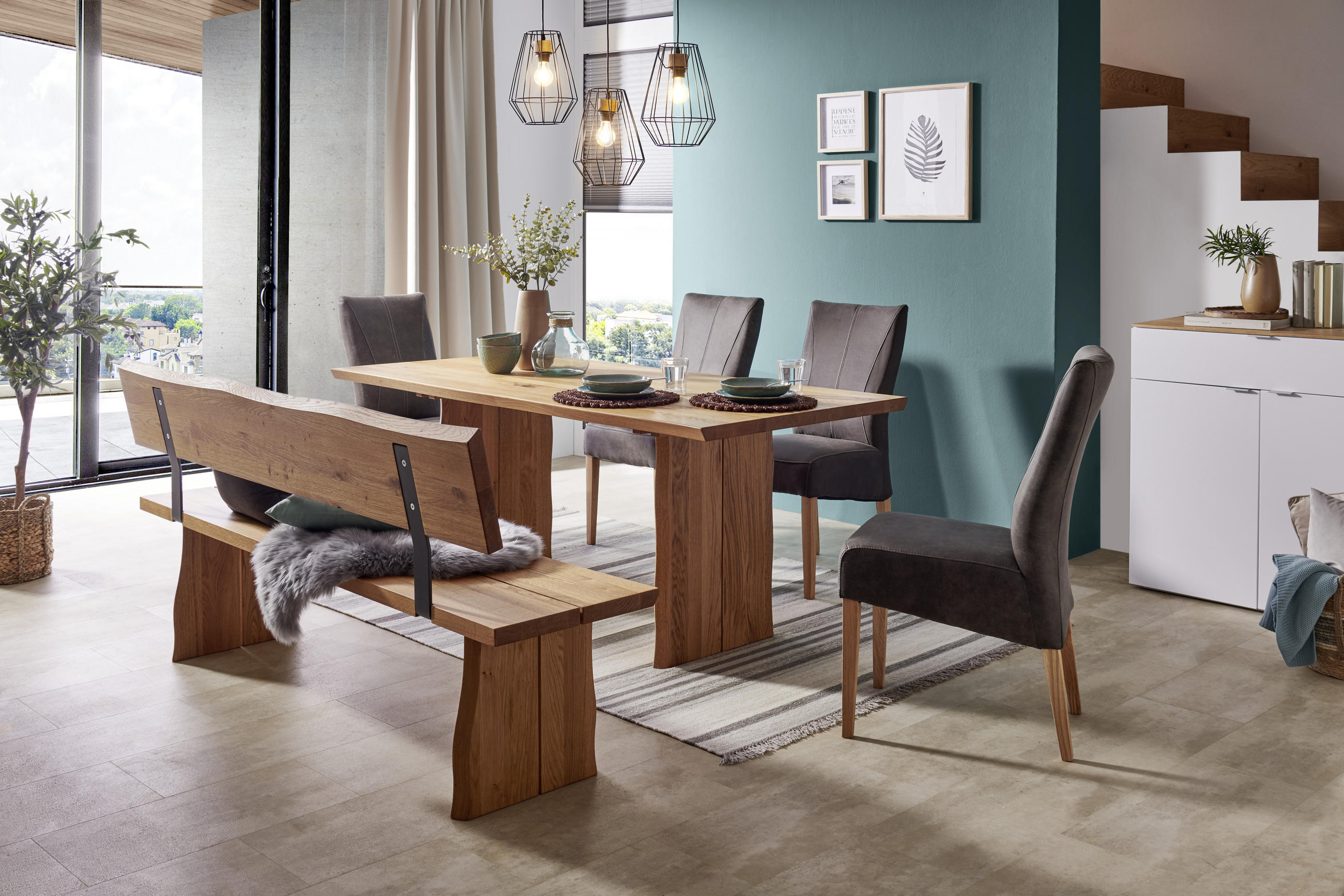 SITZBANK 180/87/46 cm Eichefarben Wildeiche massiv  - Eichefarben, Design, Holz/Metall (180/87/46cm) - Linea Natura