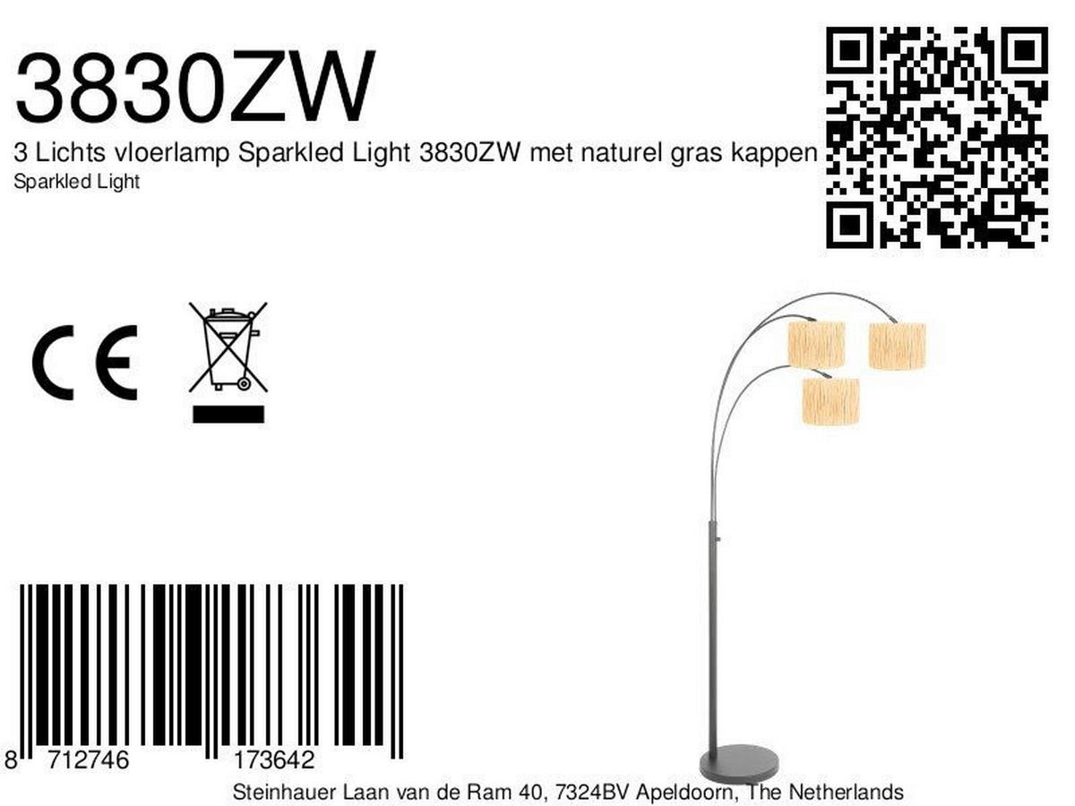 STEHLEUCHTE SPARKLED LIGHT 30/180/75 cm  - Schwarz/Naturfarben, Trend, Naturmaterialien/Metall (30/180/75cm)