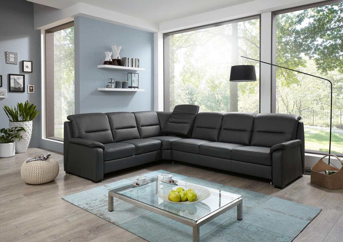 ECKSOFA BELDOMO premium Anthrazit Echtleder  - Anthrazit/Schwarz, KONVENTIONELL, Leder/Holz (245/303cm) - Beldomo Premium