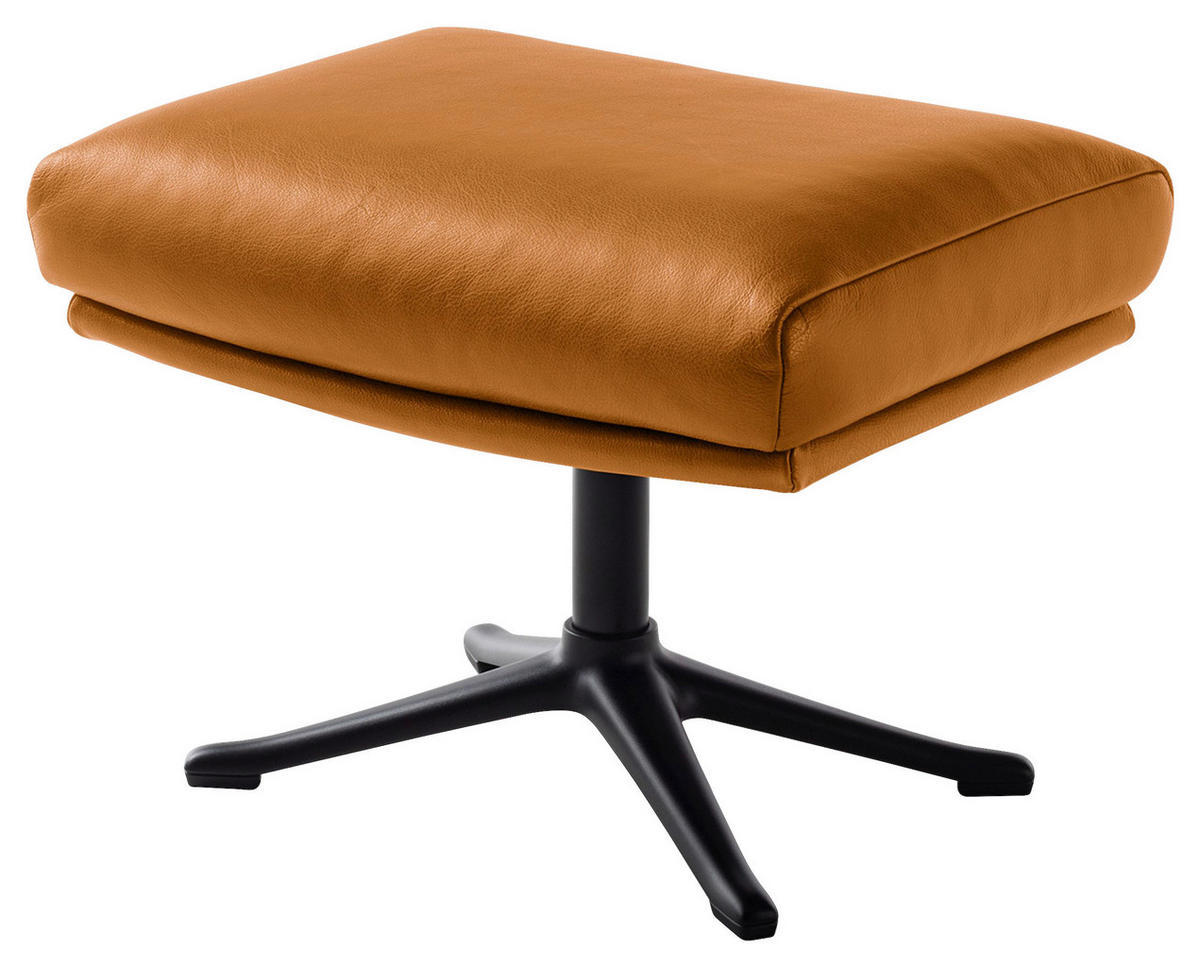 HOCKER in Leder Cognac  - Cognac/Schwarz, Design, Leder/Metall (54/41/41cm) - home24