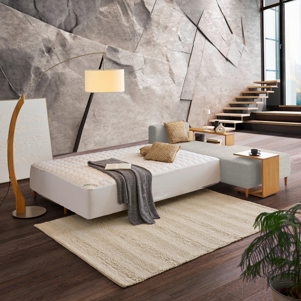 ECKSOFA in Flachgewebe Ecru  - Ecru/Eichefarben, Design, Holz/Textil (307/190cm) - Joka
