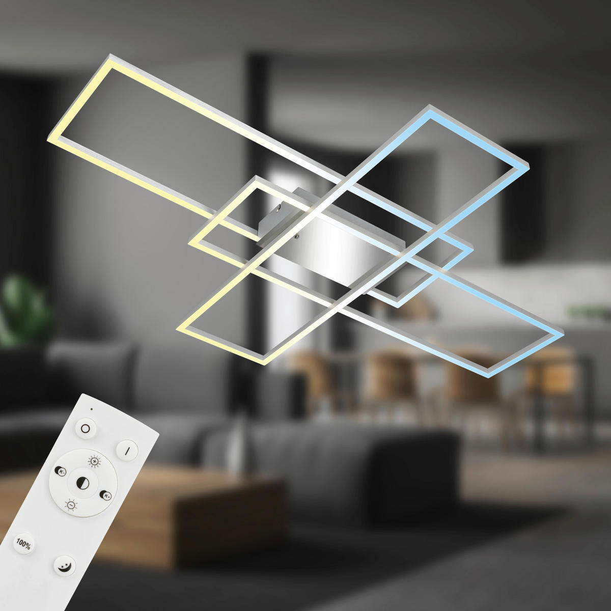 LED-DECKENLEUCHTE 104/71/55 cm   - Chromfarben, Design, Kunststoff/Metall (104/71/55cm)