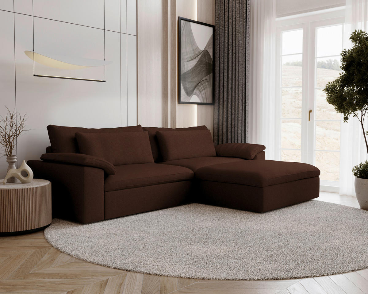 ECKSOFA  Chenille Dunkelbraun  - Dunkelbraun/Schwarz, Modern, Kunststoff/Textil (306/198cm) - Carryhome