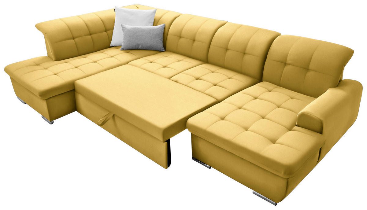 WOHNLANDSCHAFT in Flachgewebe Gelb  - Gelb/Silberfarben, Design, Textil/Metall (208/342/145cm) - Cantus