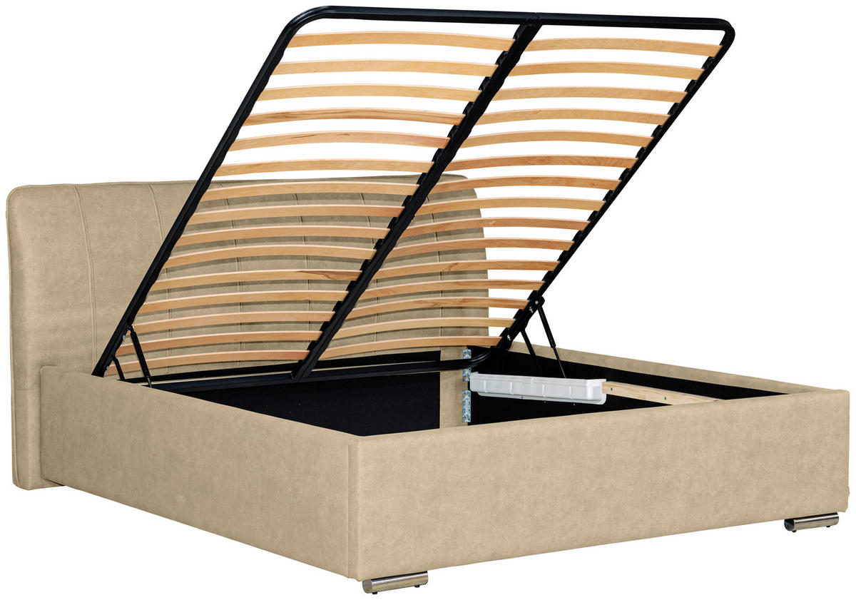 POLSTERBETT 180/200 cm  in Beige  - Chromfarben/Beige, Basics, Holz/Textil (180/200cm) - Boxxx