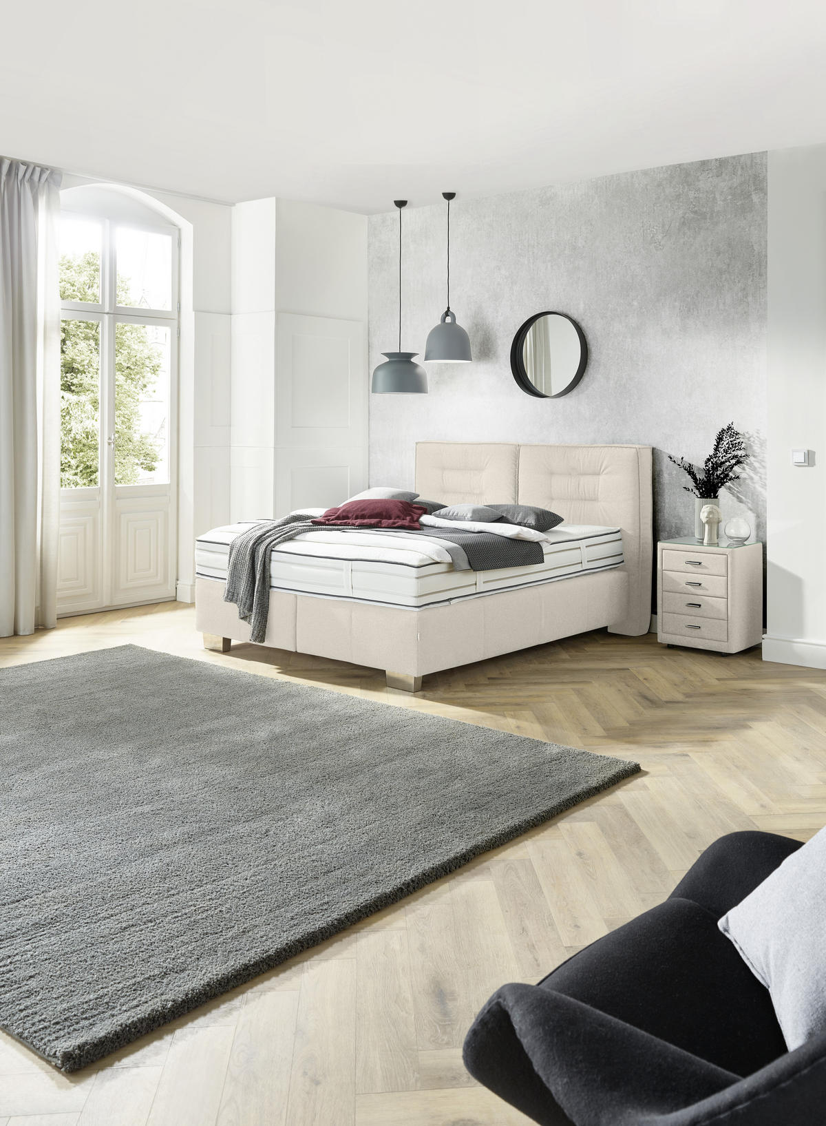 BOXSPRINGBETT 180/200 cm  in Beige  - Chromfarben/Beige, KONVENTIONELL, Textil (180/200cm) - Dieter Knoll