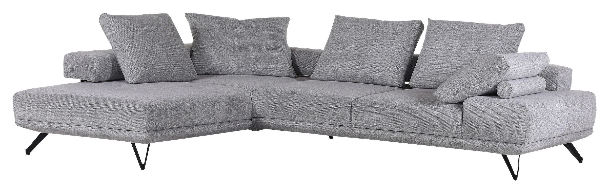 ECKSOFA in Flachgewebe Grau  - Schwarz/Grau, Konventionell, Textil/Metall (240/310cm) - MID.YOU