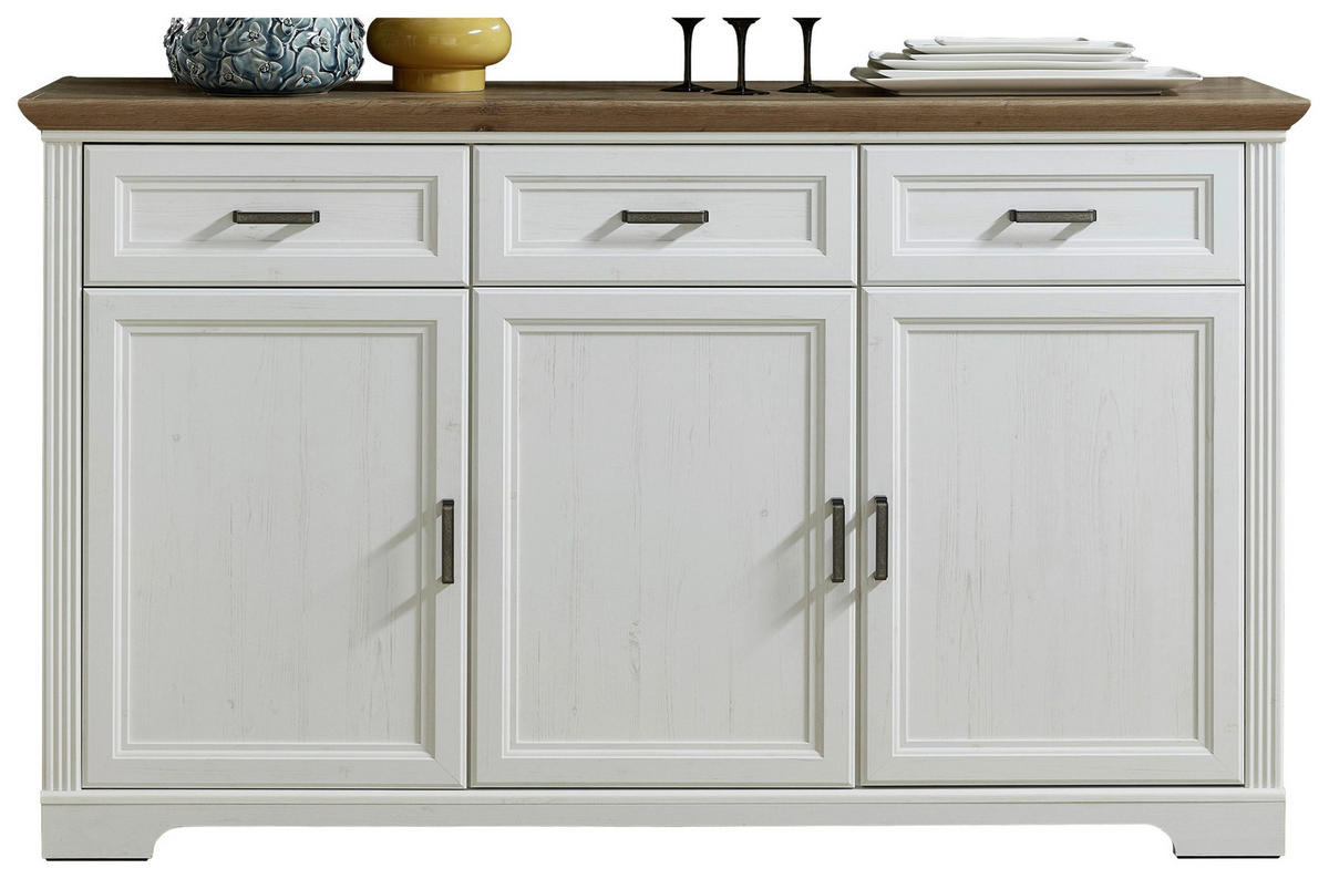 COMODĂ 166/102/48 cm  - alb/culoare lemn stejar, Romantik / Landhaus, metal/material pe bază de lemn (166/102/48cm) - Landscape