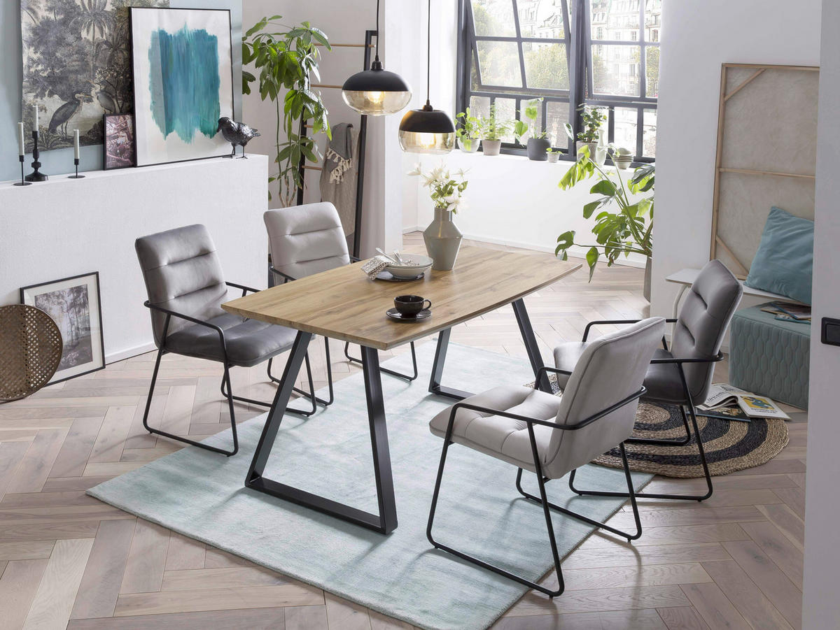 ESSTISCH rechteckig Naturfarben, Schwarz  - Schwarz/Naturfarben, Design, Holzwerkstoff/Metall (140/80/75cm) - Livetastic