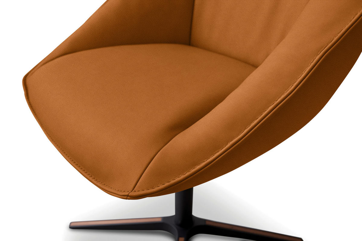 ARMLEHNSTUHL  Beinauswahl, Lederauswahl, Stoffauswahl, inklusive Armlehnen, automatische Rückholfunktion, gepolsterte Armlehnen, Sitzfläche 320° drehbar  Echtleder  - Rostfarben/Schwarz, Design, Leder/Holz (63/88/70cm) - Koinor