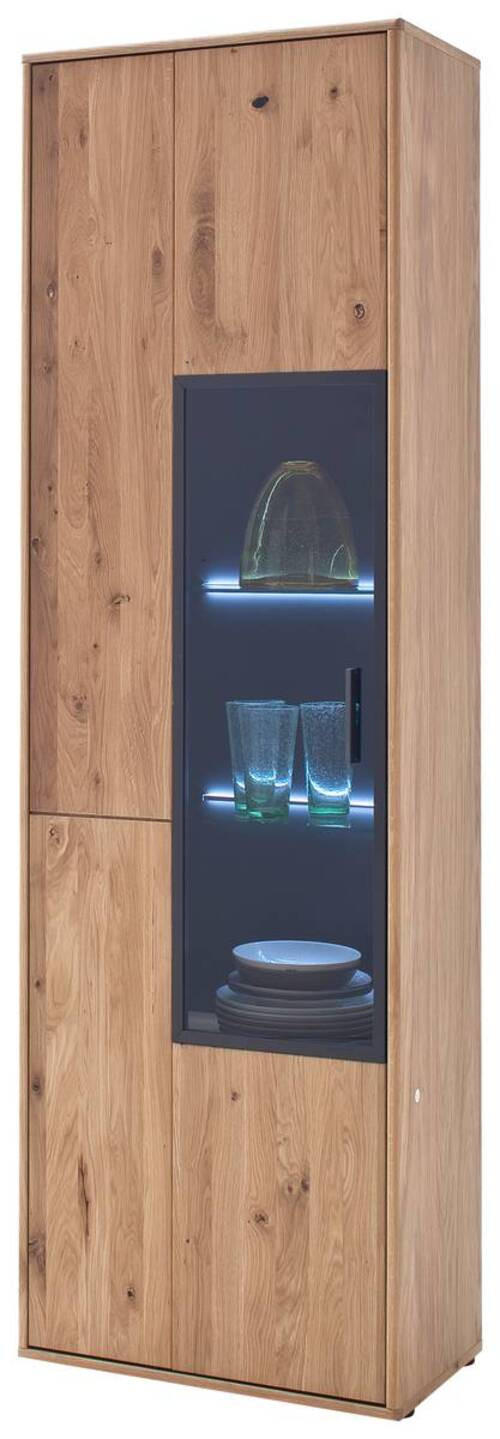 VITRINSKÅP i faner, massiv kvistek ekfärgad  - svart/ekfärgad, Design, metall/trämaterial (64/207/37cm) - Livetastic