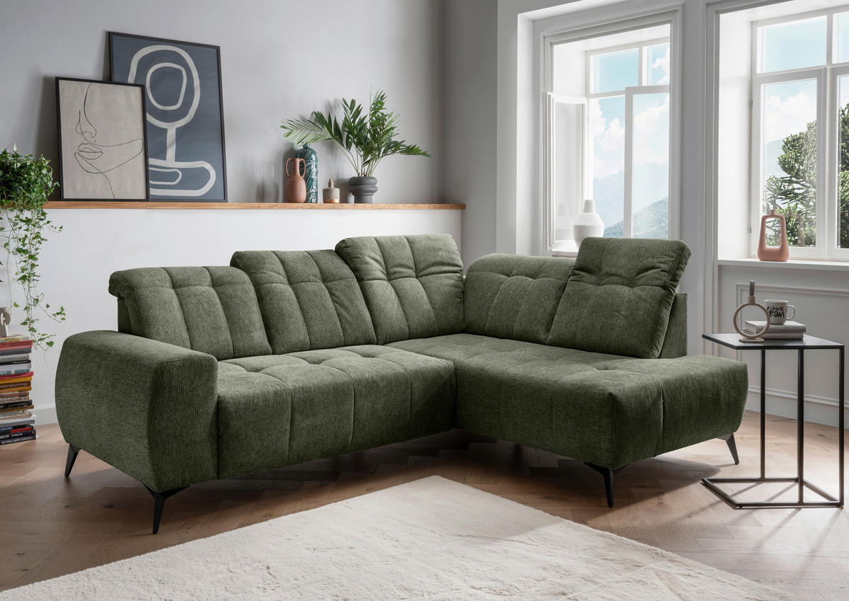 ECKSOFA in Chenille Grün  261/200 cm  - Schwarz/Grün, MODERN, Textil/Metall (261/200cm) - Livetastic