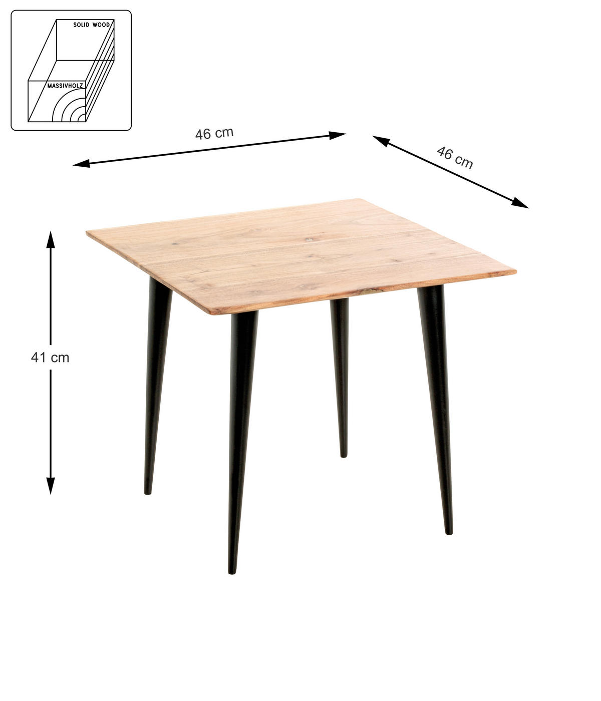 BEISTELLTISCH in Holz, Metall 46/46/41 cm  - Schwarz/Akaziefarben, KONVENTIONELL, Holz/Metall (46/46/41cm)