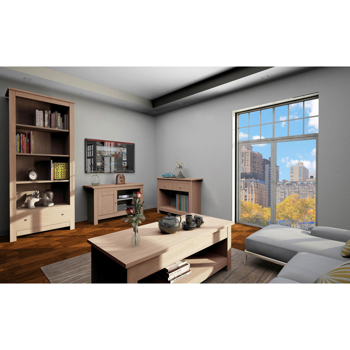 LOWBOARD Emerald   in 95/58/39 cm  - Silberfarben/Sonoma Eiche, Design, Holzwerkstoff/Metall (95/58/39cm) - MID.YOU