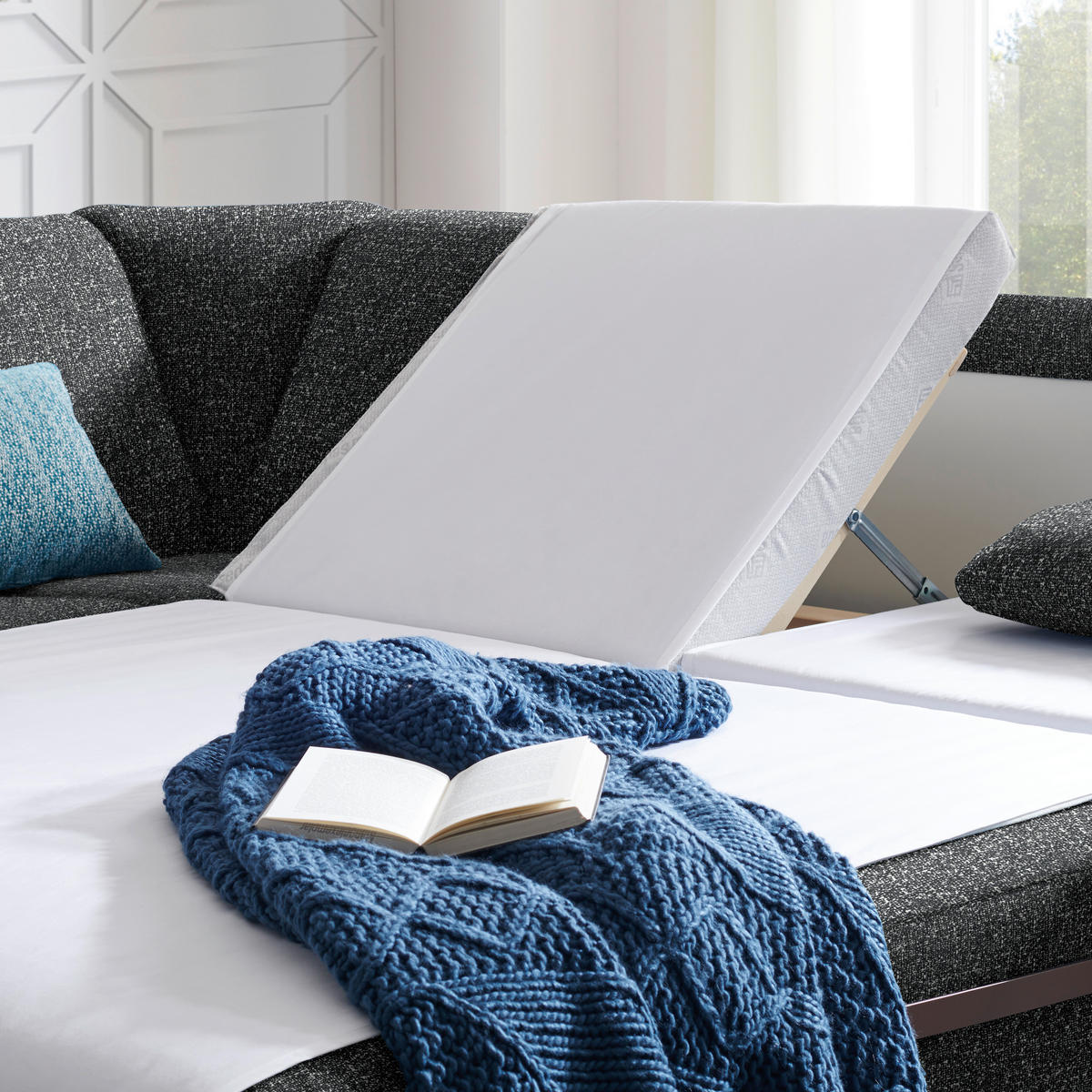 WOHNLANDSCHAFT  in Mikrovelours Anthrazit  - Anthrazit/Alufarben, KONVENTIONELL, Kunststoff/Textil (158/322/236cm) - Sedda