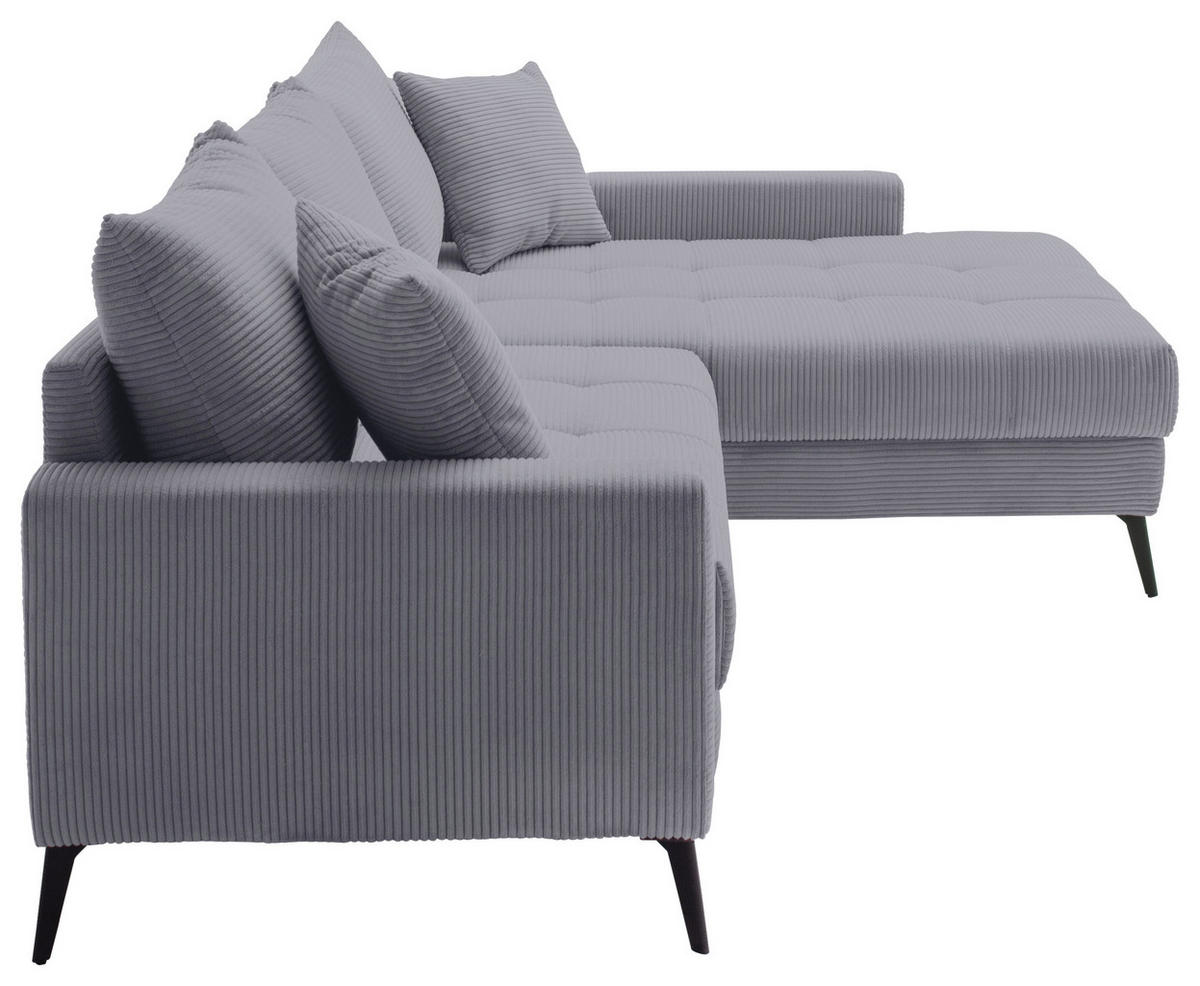 ECKSOFA Grau Cord  - Schwarz/Grau, KONVENTIONELL, Textil/Metall (280/173cm) - Hom`in