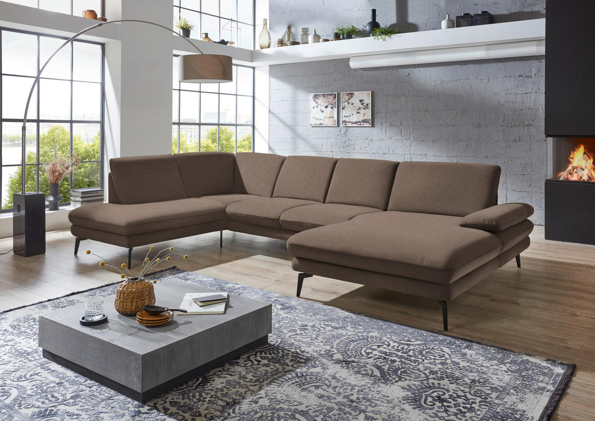 WOHNLANDSCHAFT Braun Webstoff  - Schwarz/Braun, Design, Textil/Metall (208/344/180cm) - Dieter Knoll