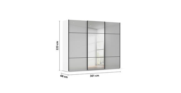 SCHWEBETÜRENSCHRANK 301/223/68 cm 3-türig Grau, Weiß - Schwarz/Weiß, KONVENTIONELL, Glas/Holzwerkstoff (301/223/68cm) - Novel