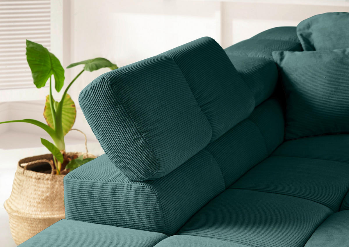 ECKSOFA in Feincord Dunkelgrün  - Dunkelgrün/Schwarz, Design, Kunststoff/Textil (215/319cm) - Hom`in