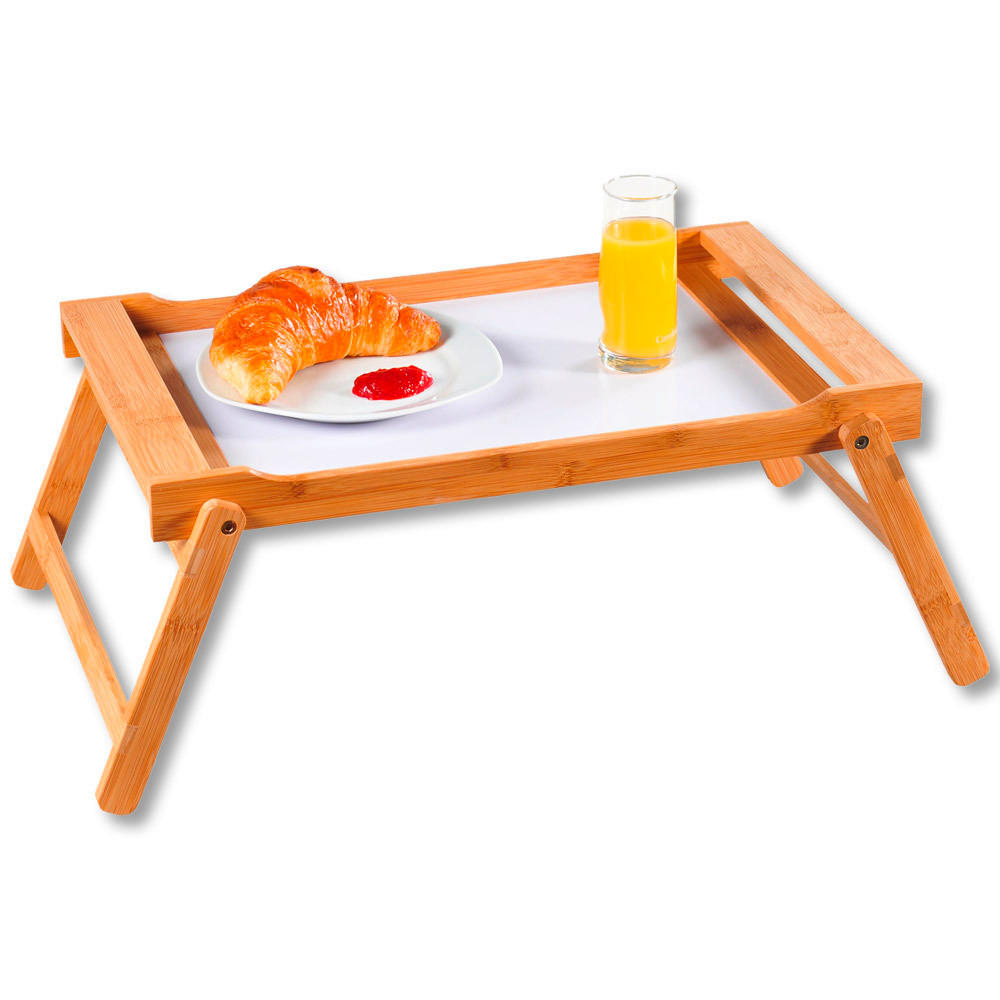 Serviertablett Aus Bambus Mit Griffen – Rechteckiges Frühstücksbrett, Für Bett, Couch, Küche, Natur