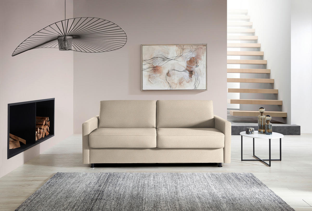SCHLAFSOFA  in Flachgewebe Beige  - Beige/Schwarz, KONVENTIONELL, Textil/Metall (207/88/101cm) - Bali