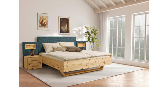 BETT 180/200 cm in Zirbelkieferfarben, Petrol - Zirbelkieferfarben/Petrol, Natur, Holz/Textil (180/200cm) - Valnatura