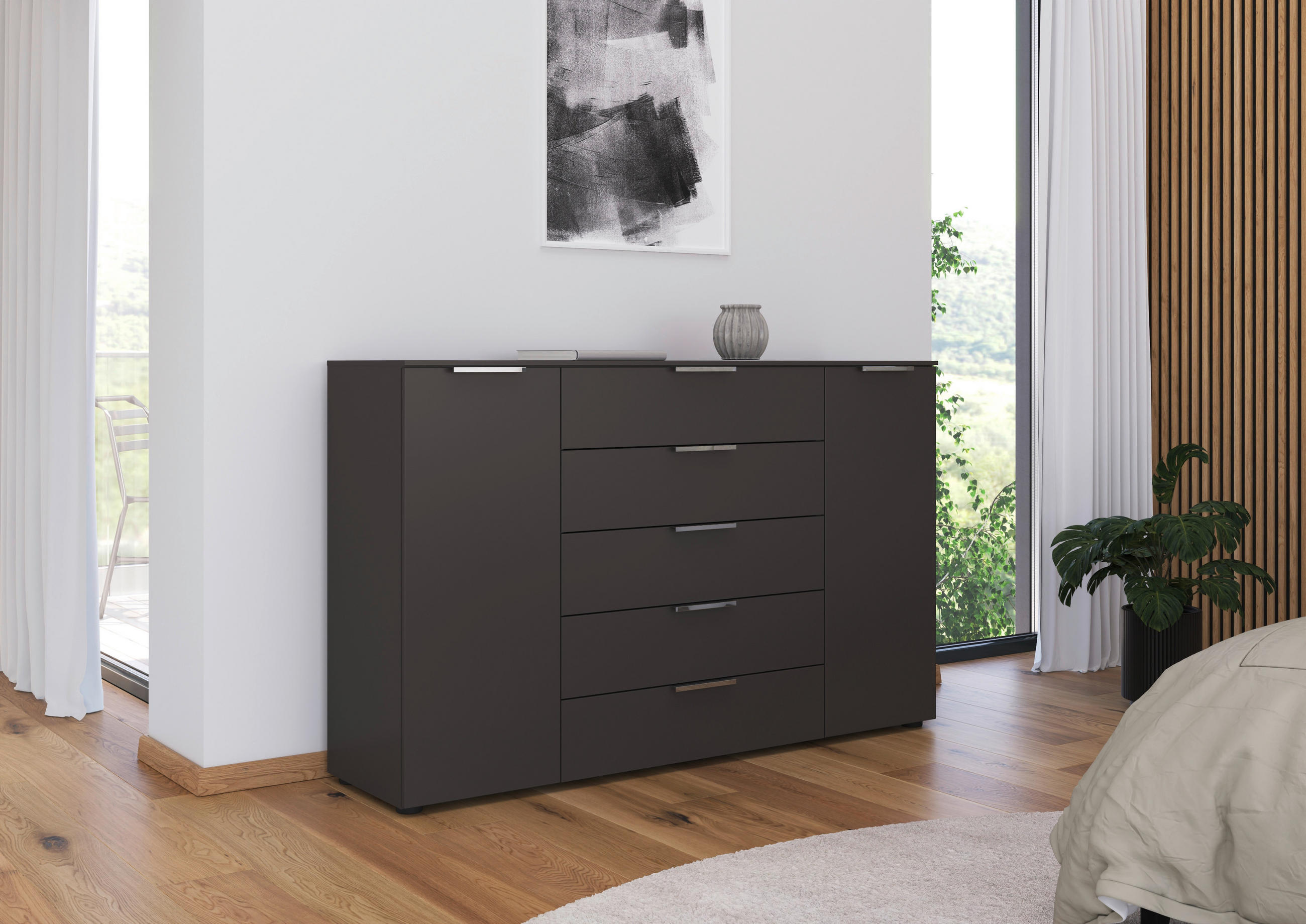 KOMMODE 160/100/42 cm  in Chromfarben, Graphitfarben  - Chromfarben/Graphitfarben, Modern, Holzwerkstoff/Kunststoff (160/100/42cm) - Rauch Möbel