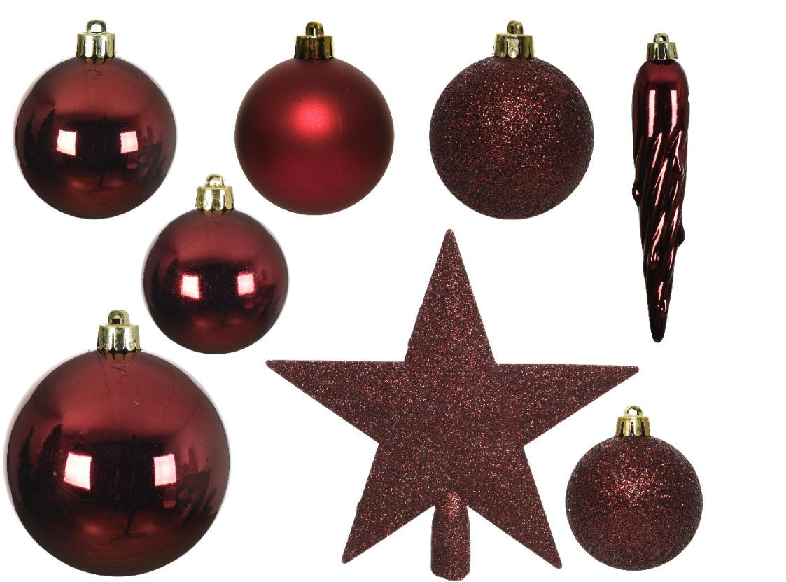 CHRISTBAUMKUGEL-SET 33-teilig  - Rot, Kunststoff (22/28/14cm) - X-Mas