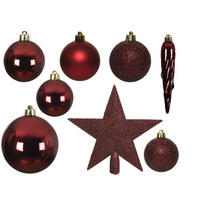 CHRISTBAUMKUGEL-SET 33-teilig  - Rot, Kunststoff (22/28/14cm) - X-Mas