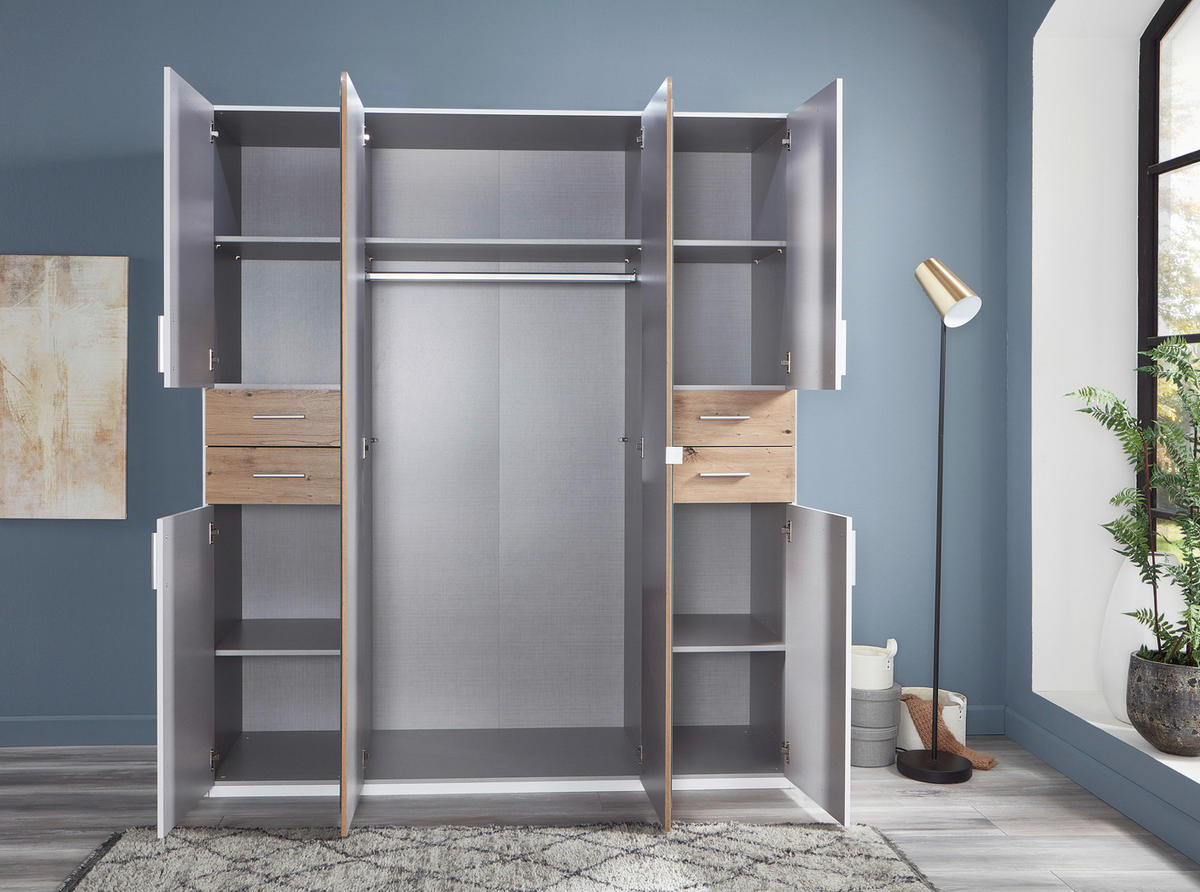 DREHTÜRENSCHRANK 180/208/58 cm 6-türig Weiß, Eiche Artisan  - Silberfarben/Eiche Artisan, Basics, Holzwerkstoff (180/208/58cm) - MID.YOU