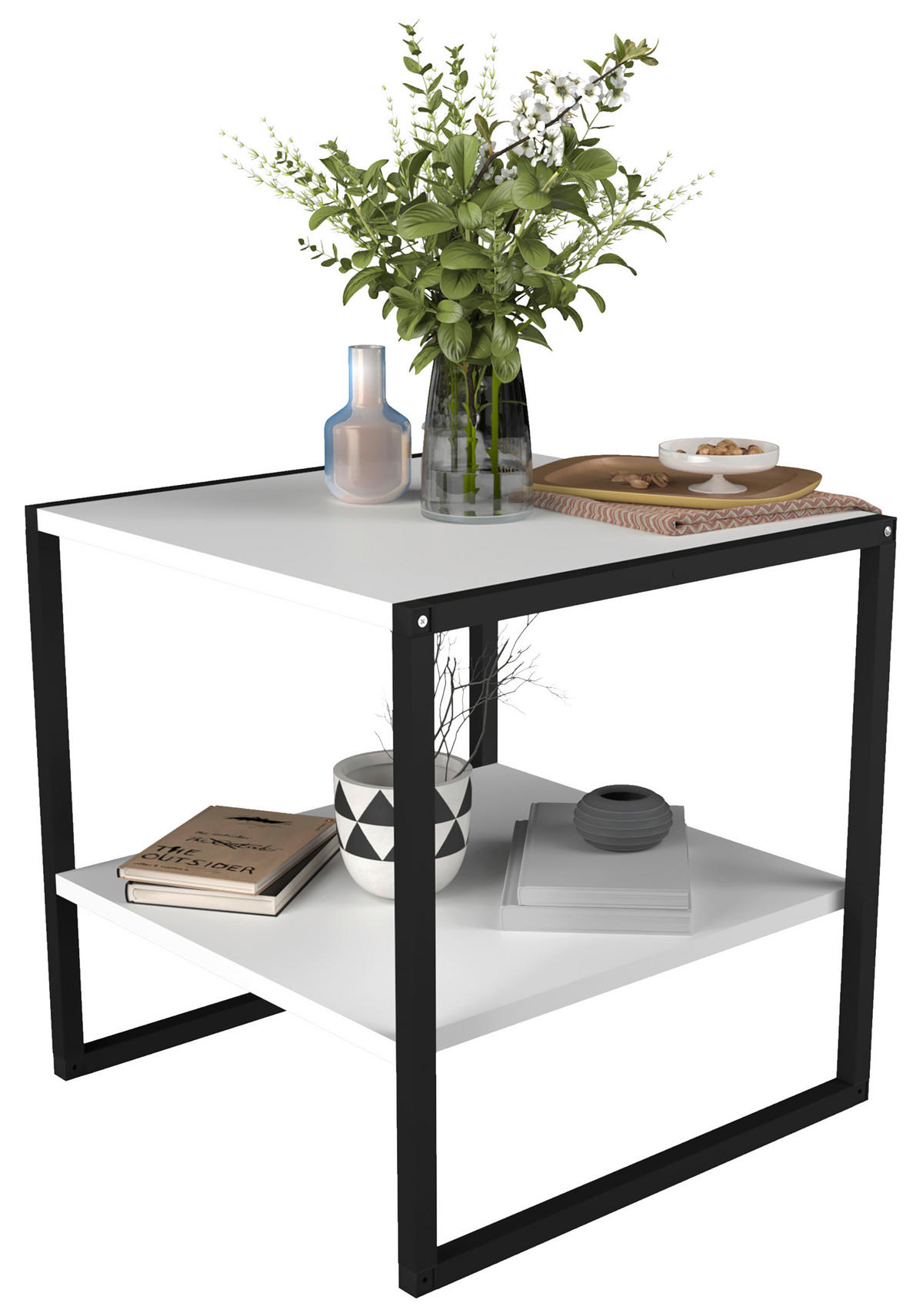 COUCHTISCH in Holzwerkstoff 50/50/50 cm  - Weiss/Schwarz, Design, Holzwerkstoff/Metall (50/50/50cm) - MID.YOU