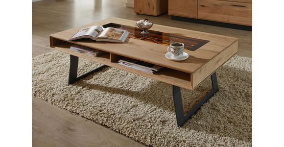 COUCHTISCH in Glas, Holz, Metall 120/75/43 cm - Eichefarben/Anthrazit, Design, Glas/Holz (120/75/43cm) - Valnatura