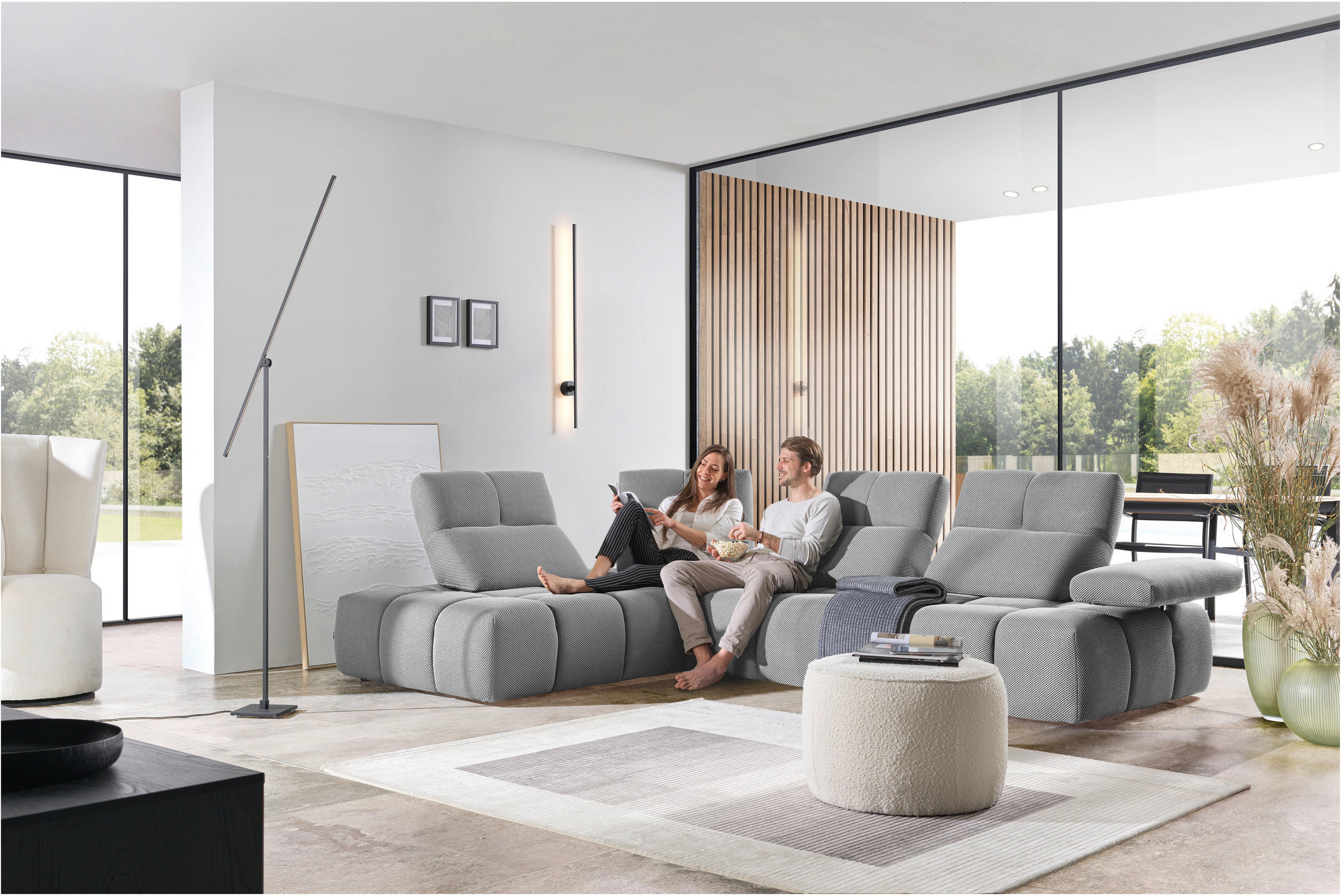ECKSOFA in Struktur Grauweiss  - Schwarz/Grauweiss, Design, Kunststoff/Textil (233/313cm) - Emilio Belluti