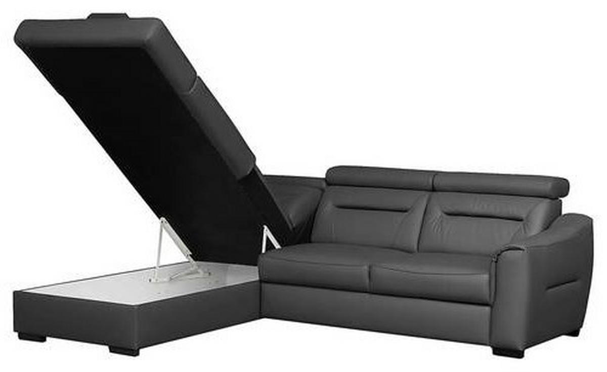 ECKSOFA Anthrazit Echtleder Lederlook Bettkasten, Schlaffunktion, Rücken echt, Kopfteilverstellung  - Wengefarben/Anthrazit, Design, Leder/Holz (212/260cm) - Celina Home
