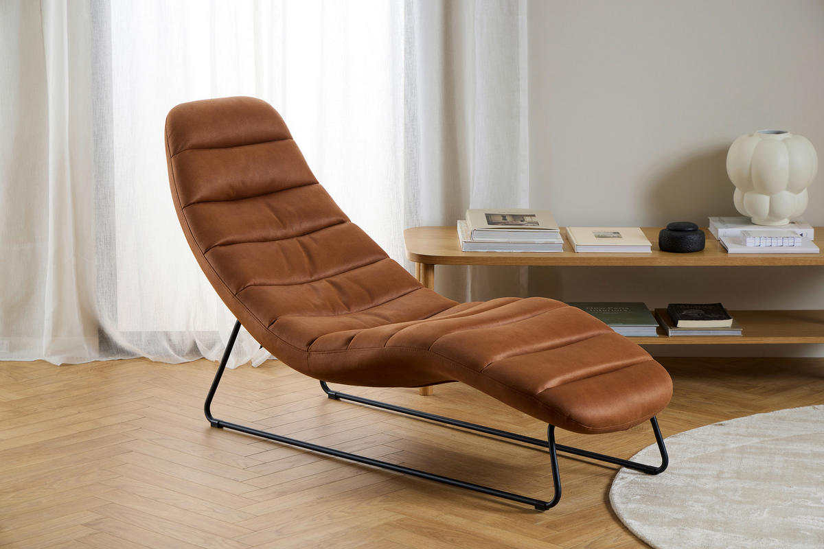RELAXLIEGE in Lederlook Cognac  - Cognac/Schwarz, KONVENTIONELL, Textil/Metall (63/86/156cm)