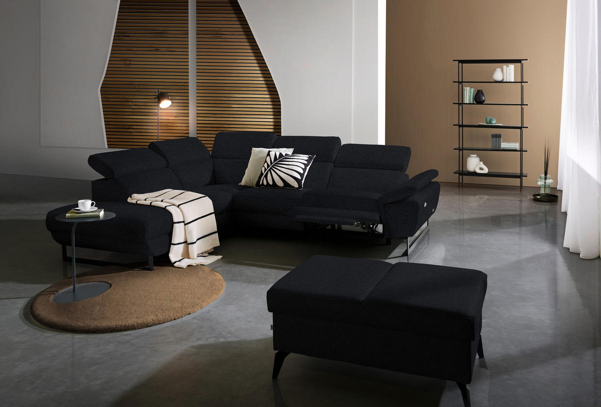 ECKSOFA Echtleder Schwarz  - Schwarz, Design, Leder/Metall (225/281cm) - Celina Home