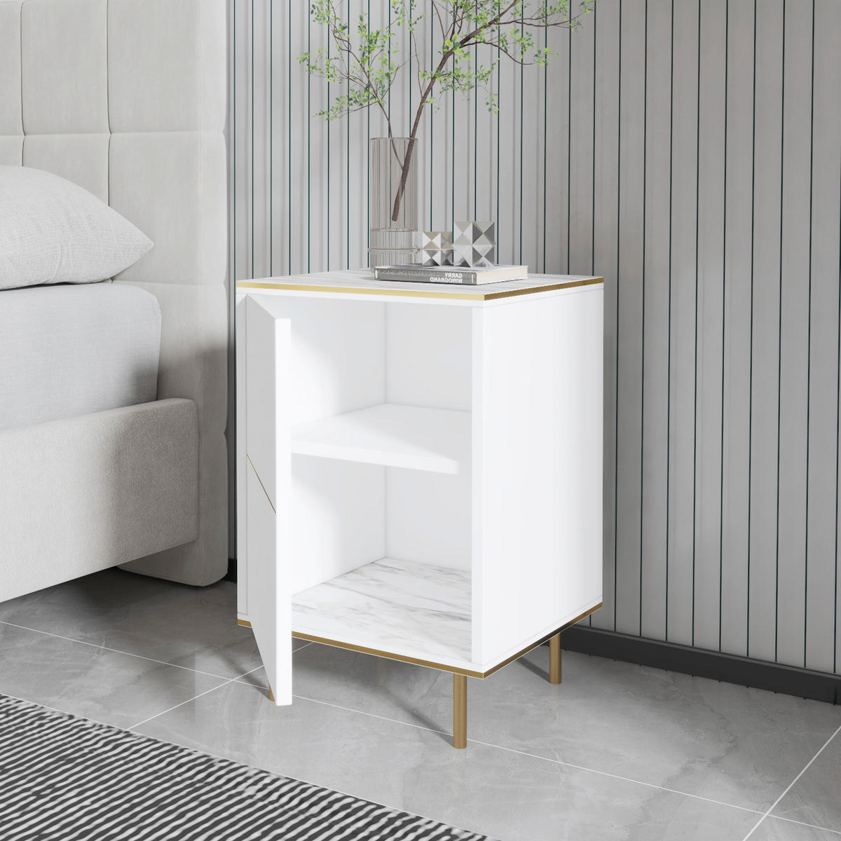 NACHTTISCH 40/60/35 cm  - Goldfarben/Schwarz, Design, Holzwerkstoff/Metall (40/60/35cm) - Livetastic