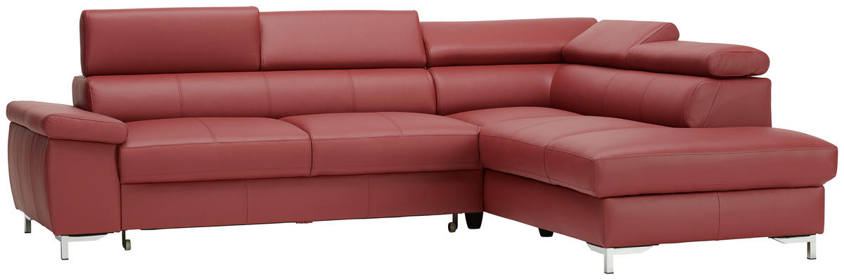 ECKSOFA in Echtleder Bordeaux  268/213 cm  - Chromfarben/Bordeaux, Design, Leder/Metall (268/213cm) - Stylife