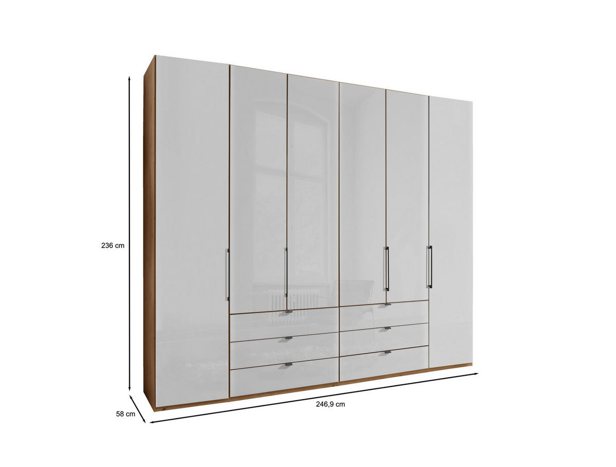 DREHTÜRENSCHRANK in Weiss, Eiche Bianco  - Schieferfarben/Weiss, Konventionell, Glas/Holzwerkstoff (250/236/58cm) - Dieter Knoll