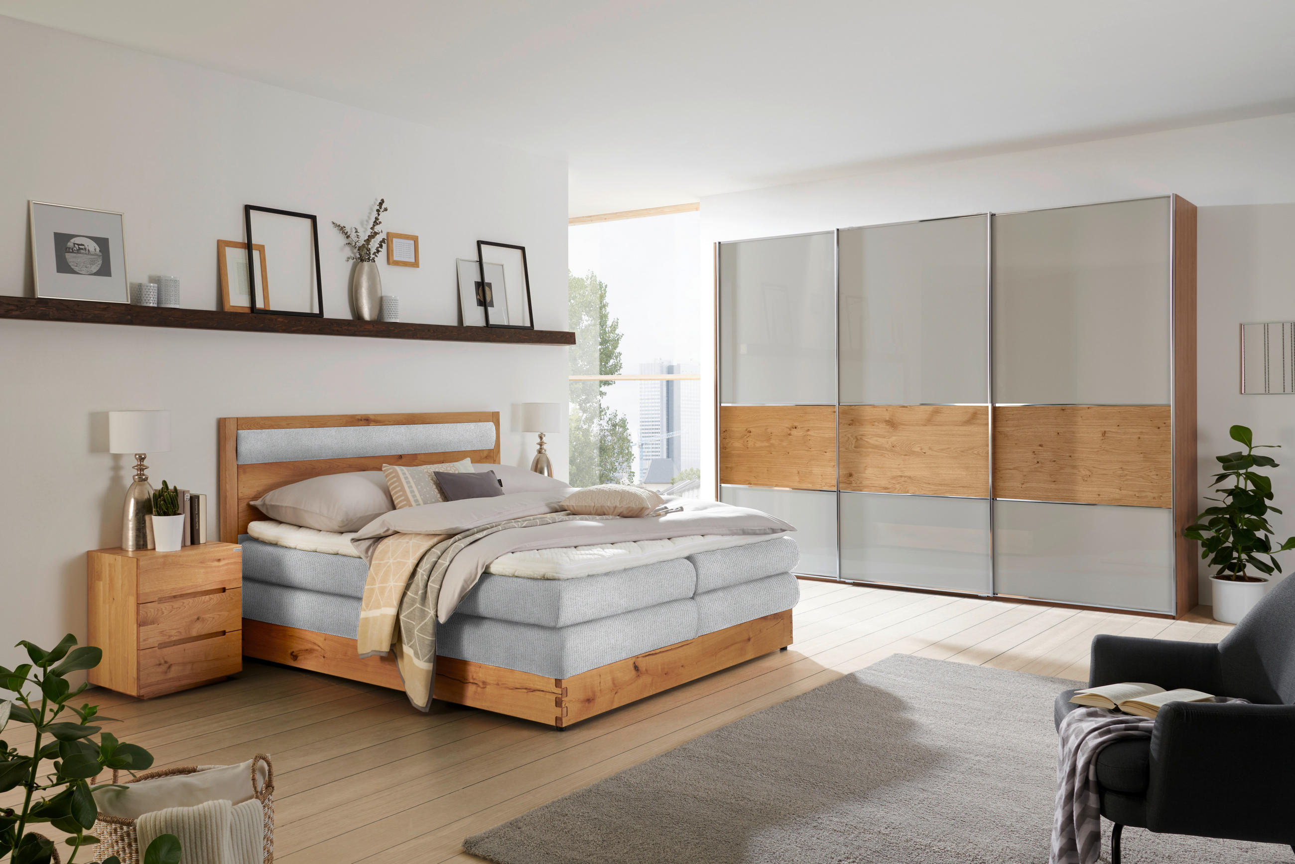 BOXSPRINGBETT 140/200 cm  in Grau, Eichefarben  - Eichefarben/Schwarz, Konventionell, Holz/Holzwerkstoff (140/200cm) - Valnatura