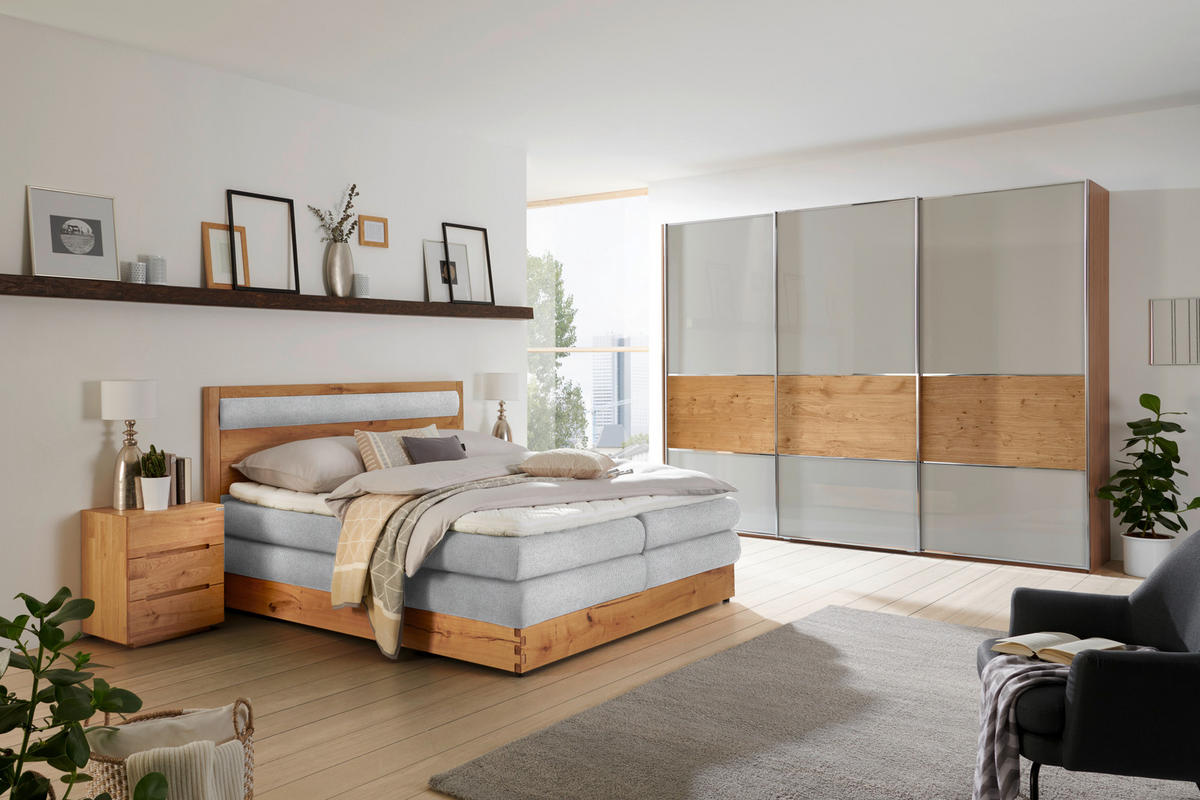 BOXSPRINGBETT 140/200 cm  in Grau, Eichefarben  - Eichefarben/Schwarz, Konventionell, Holz/Holzwerkstoff (140/200cm) - Valnatura