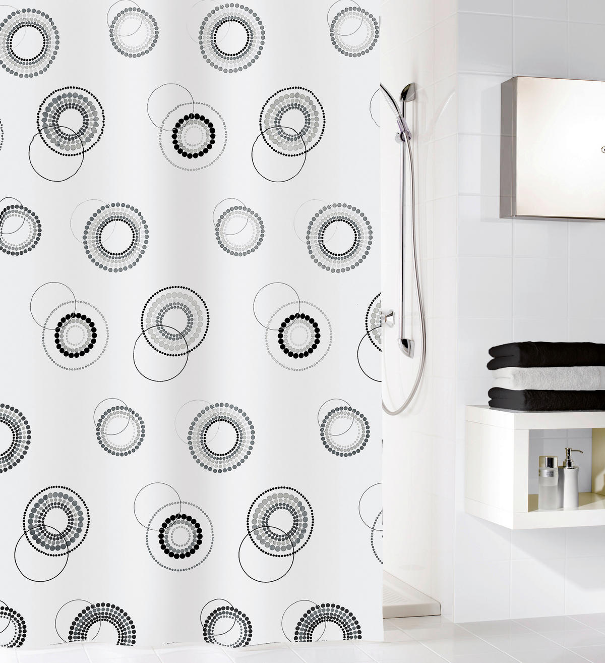 ZUHANYFÜGGÖNY 180/200 cm  - fekete/fehér, Trend, textil (180/200cm) - Kleine Wolke